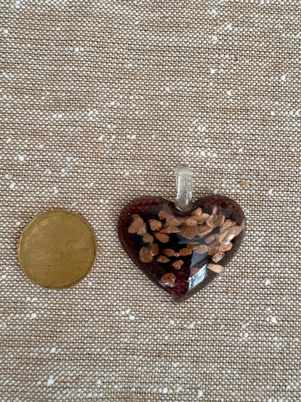 Vintage Murano Glass Puffy Heart Pendant Copper Aventurine Gold Italian Charm - Picture 9 of 12